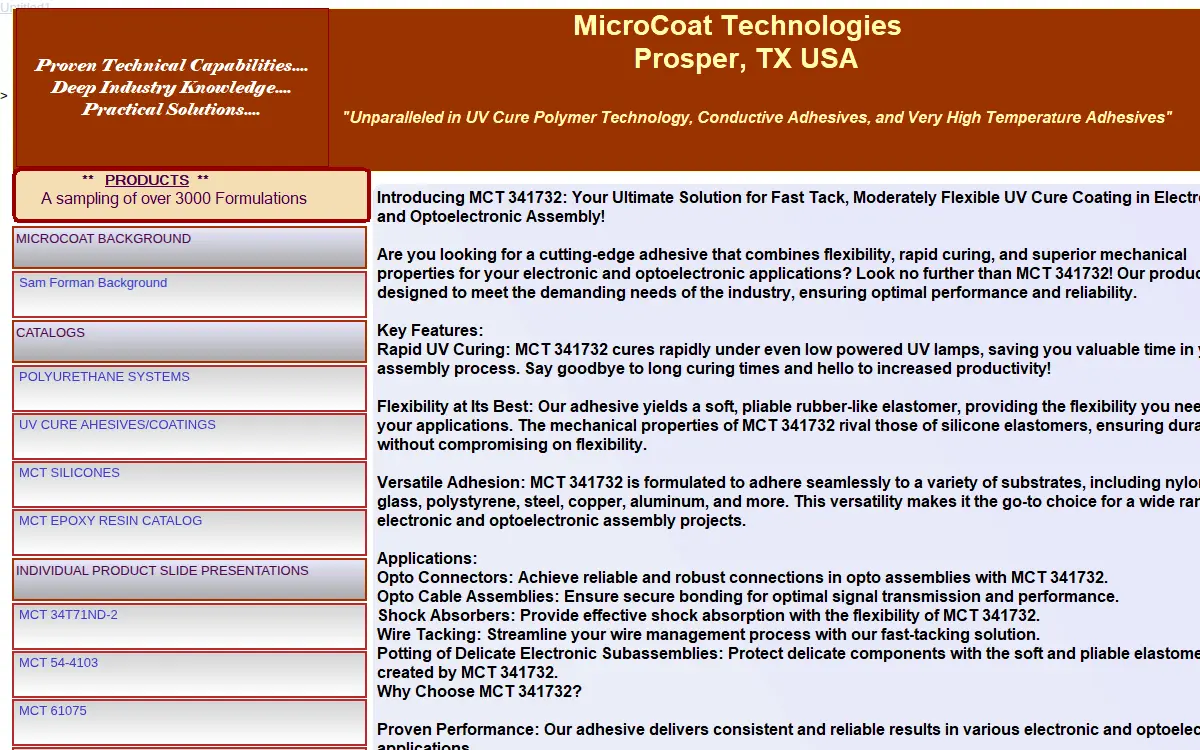 Homepage of Microcoat Technologies LLC