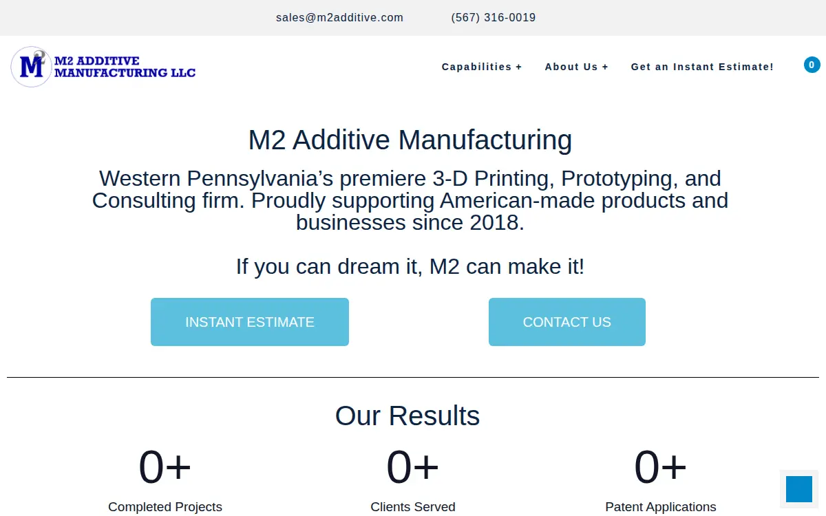 Homepage of M2 Additive Manufacturing LLC