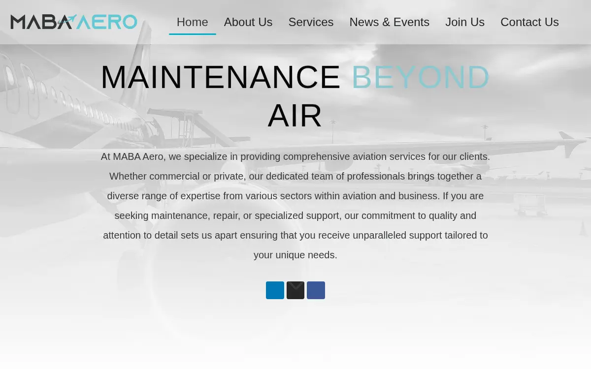 Homepage of Maba Aero LLC