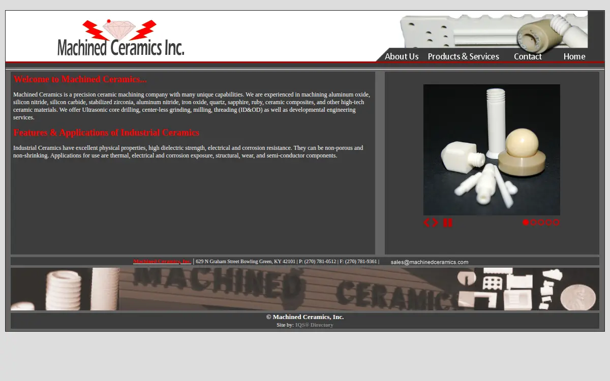Homepage of Machined Ceramics INC