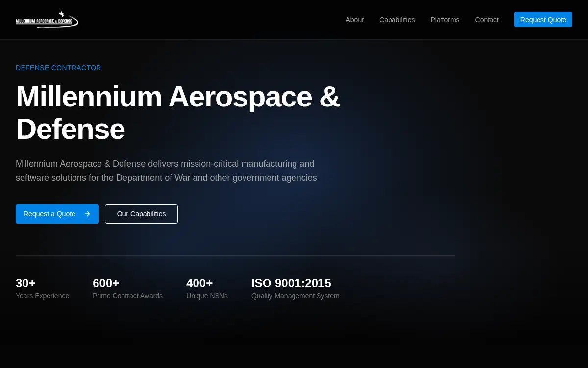 Homepage of Millennium Aerospace and Defense