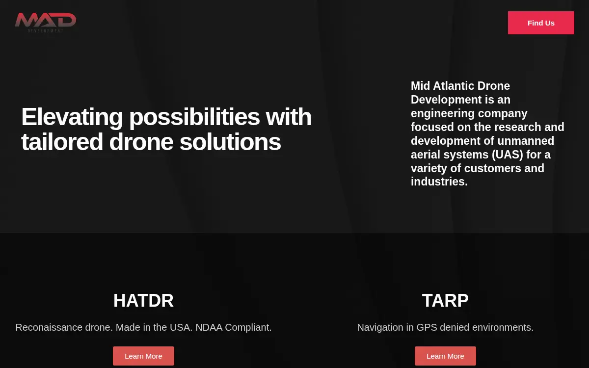 Homepage of Mid Atlantic Drone Development, LLC