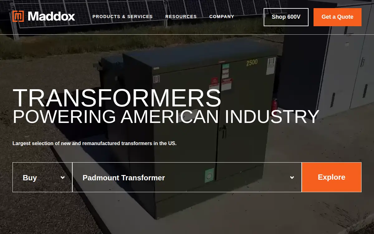 Homepage of Maddox Industrial Transformer, LLC
