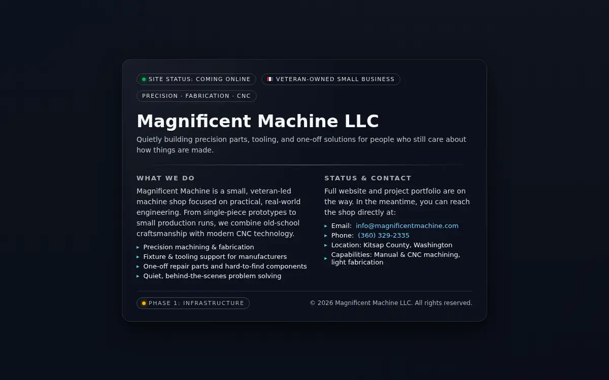 Homepage of Magnificent Machine LLC