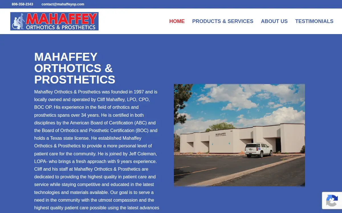 Homepage of Mahaffey Orthotics & Prosthetics, LLC