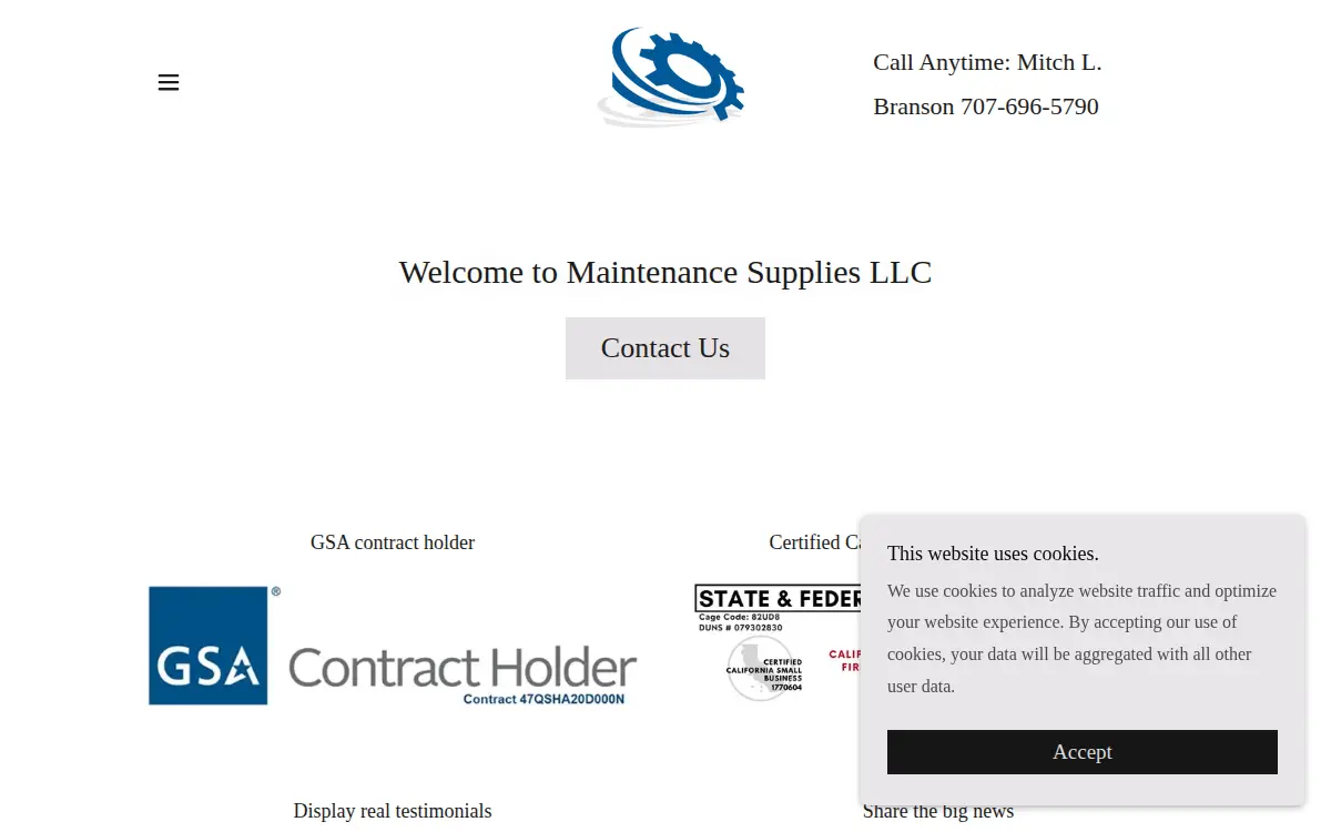 Homepage of Maintenance Supplies LLC