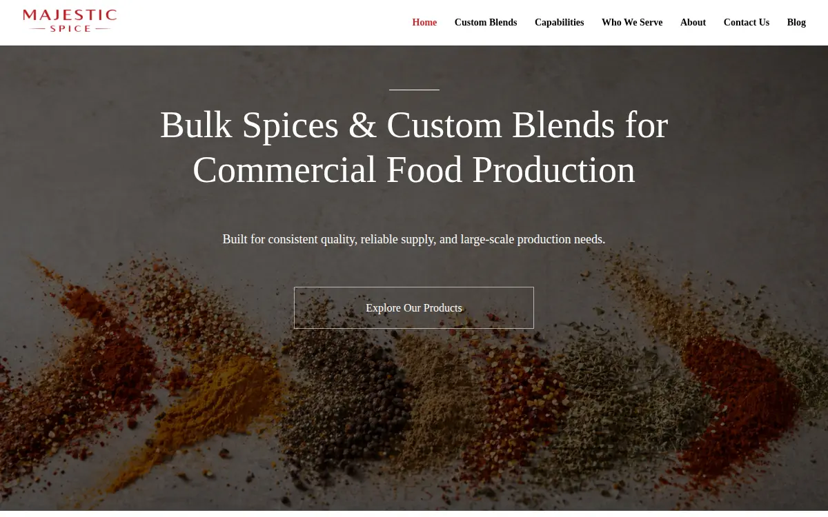 Homepage of Majestic International Spice Corporation