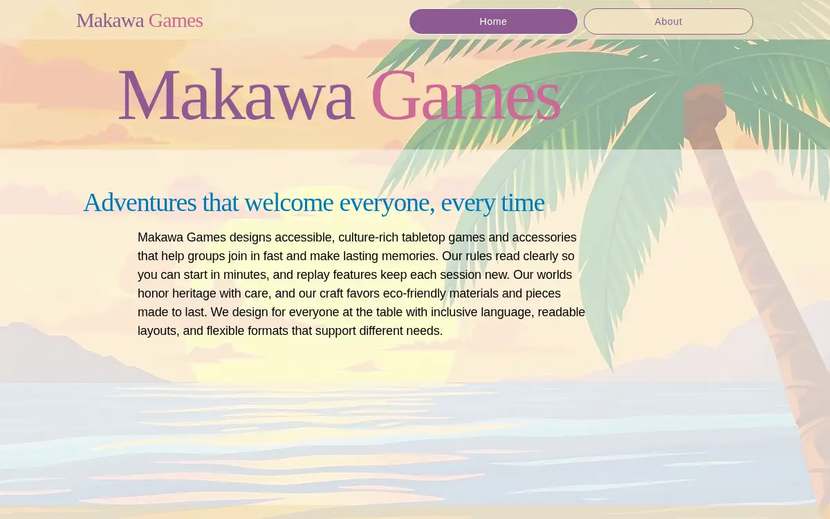 Homepage of Makawa Games LLC