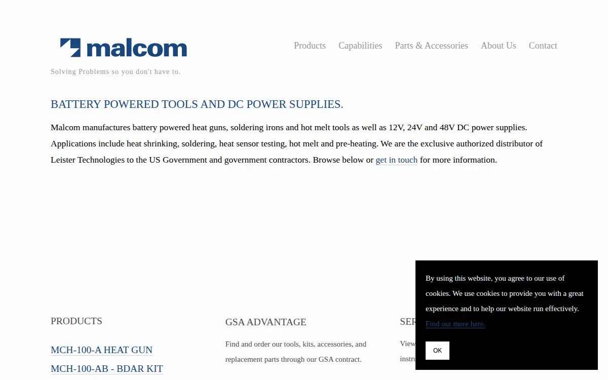 Homepage of Malcom Company, INC.