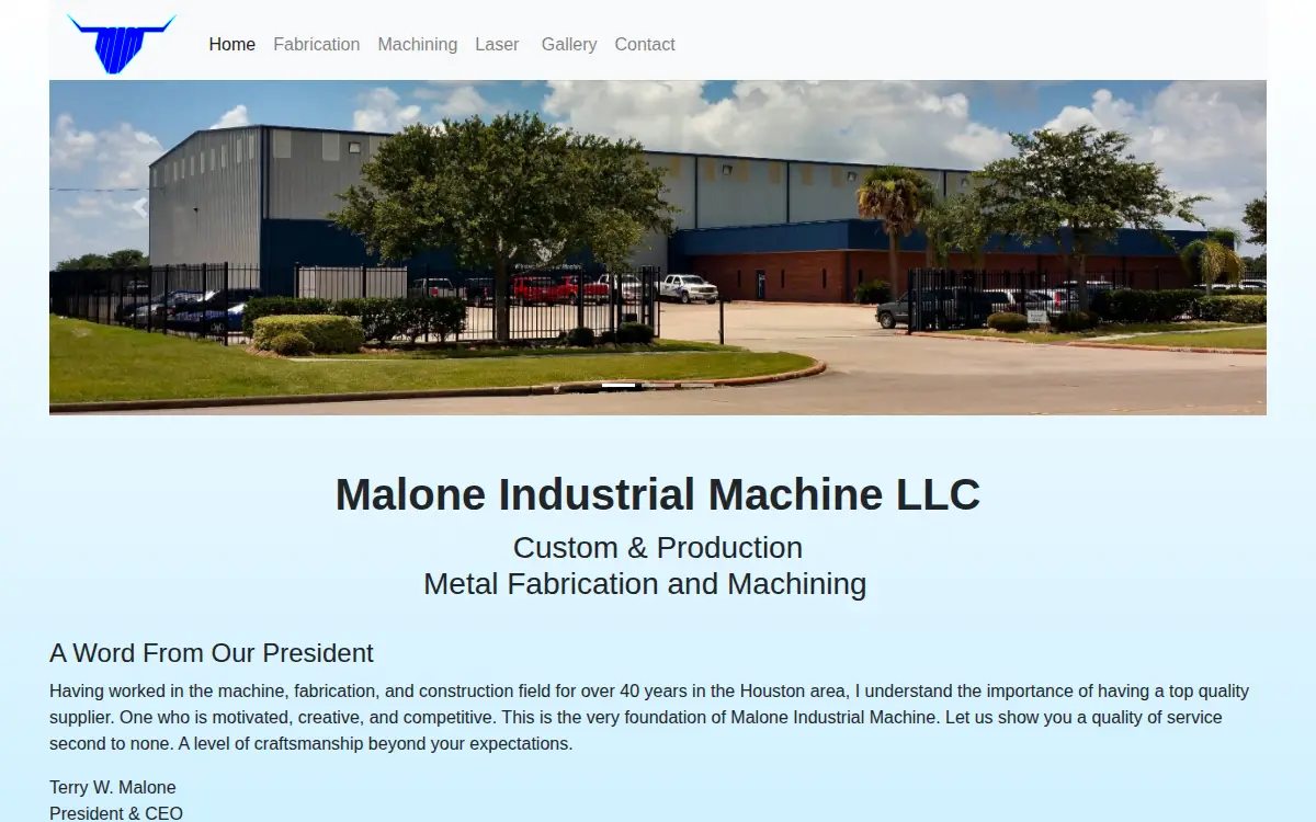 Homepage of Malone Industrial Machine, L.l.c.
