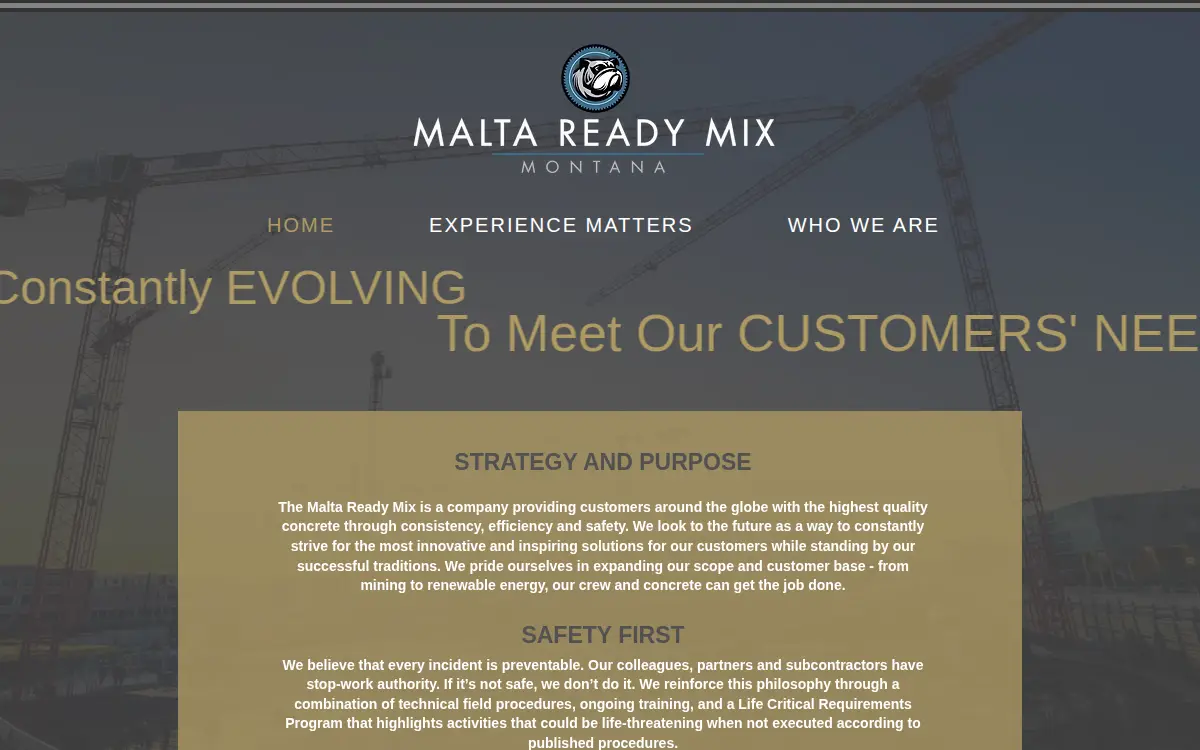 Homepage of Malta Ready Mix Incorporated