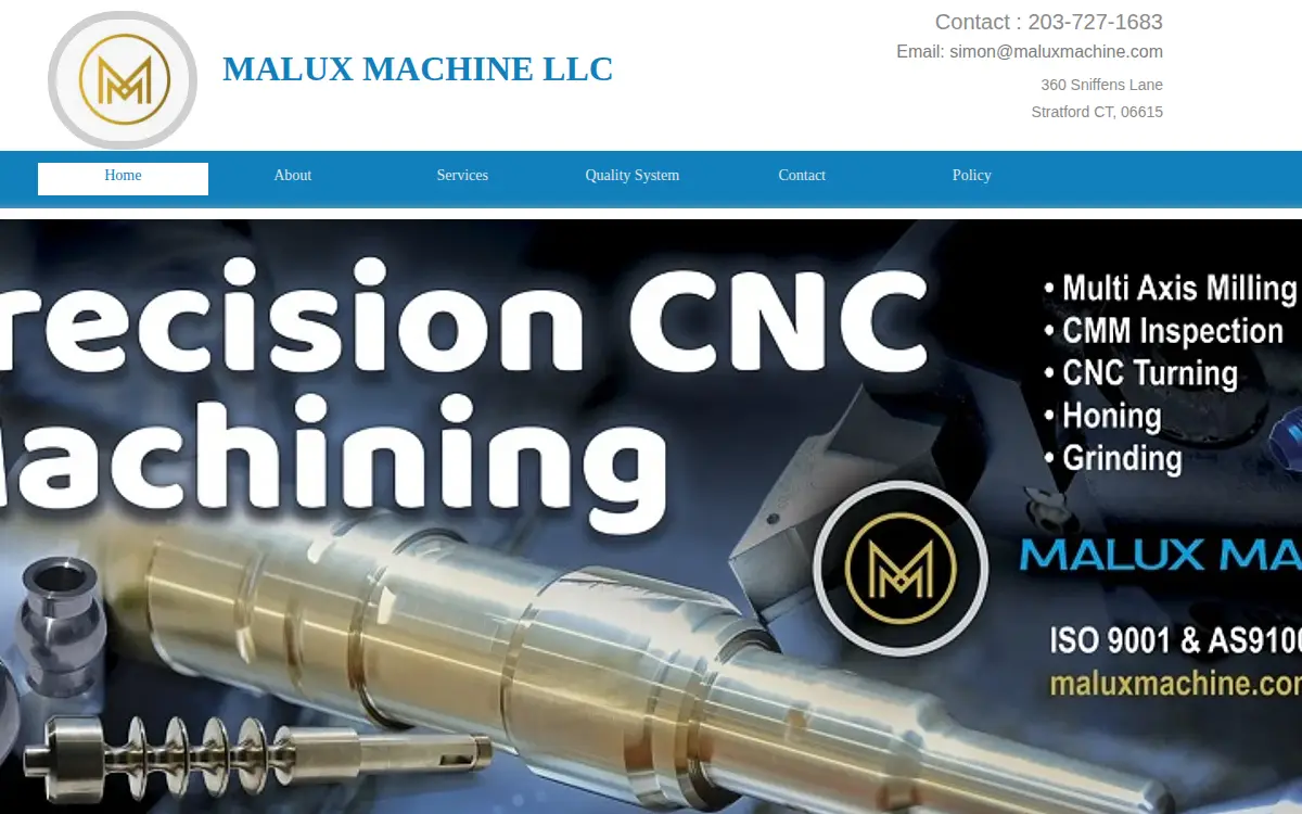 Homepage of Malux Machine LLC