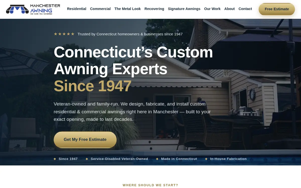 Homepage of Manchester Awning & Canvas Products, LLC