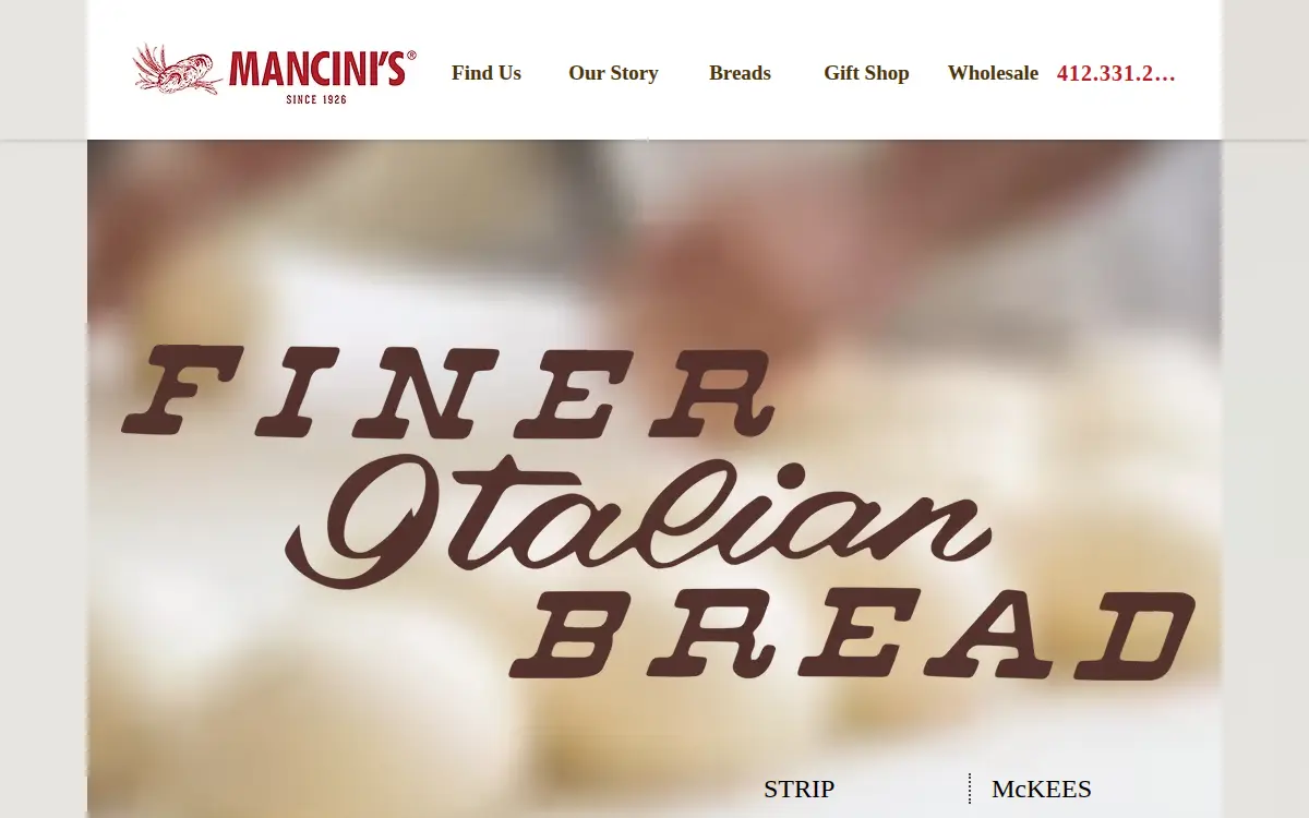 Homepage of Mancini's Bakery, INC.
