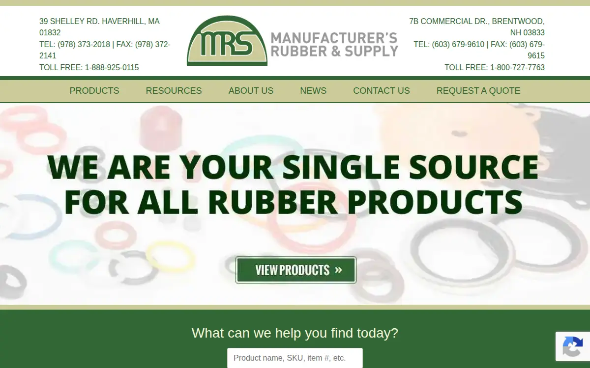 Homepage of Manufacturer's Rubber & Supply Co, INC.