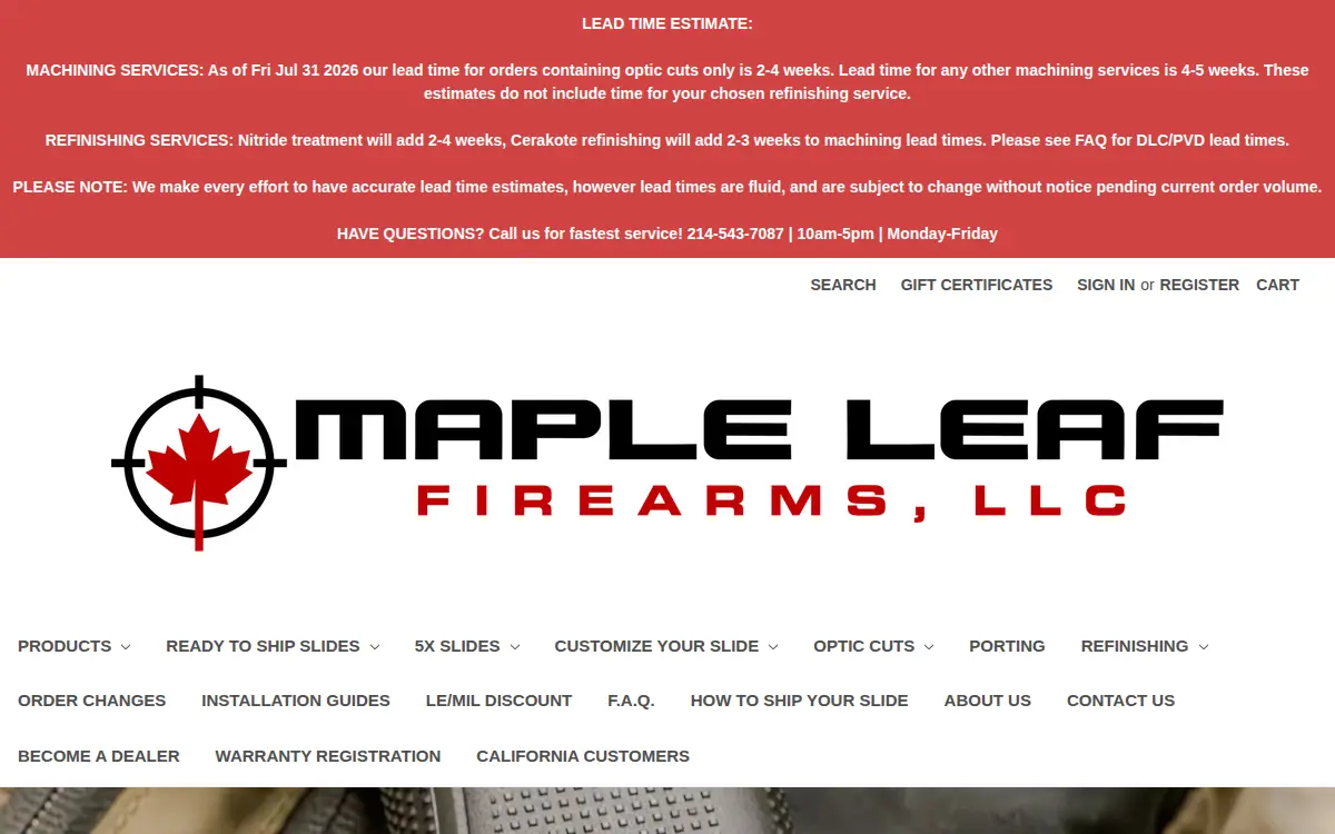 Homepage of Maple Leaf Firearms, L.l.c.