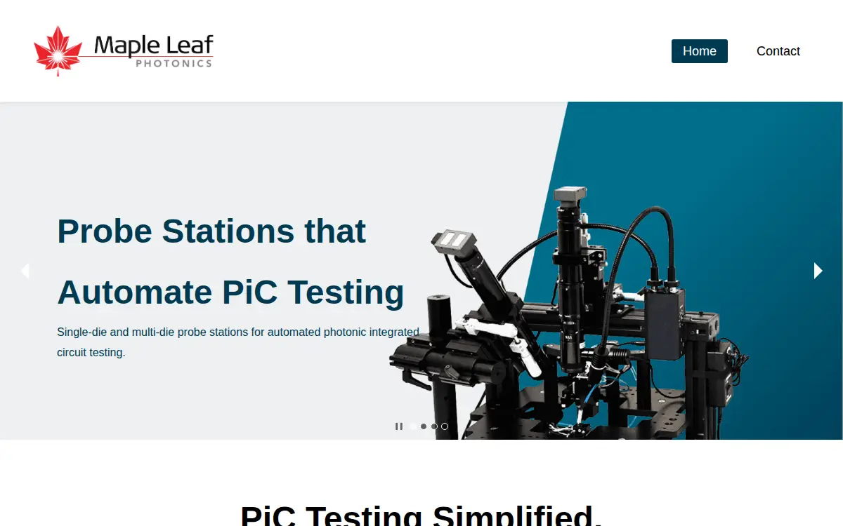 Homepage of Maple Leaf Photonics LLC