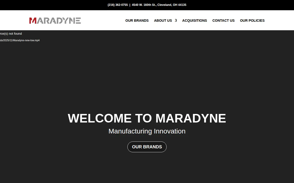 Homepage of Maradyne Corporation