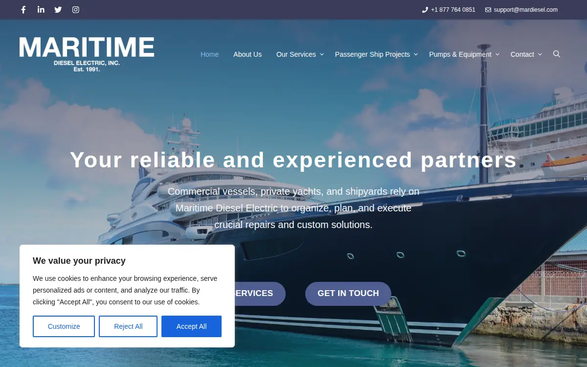 Homepage of Maritime-diesel-electric, INC