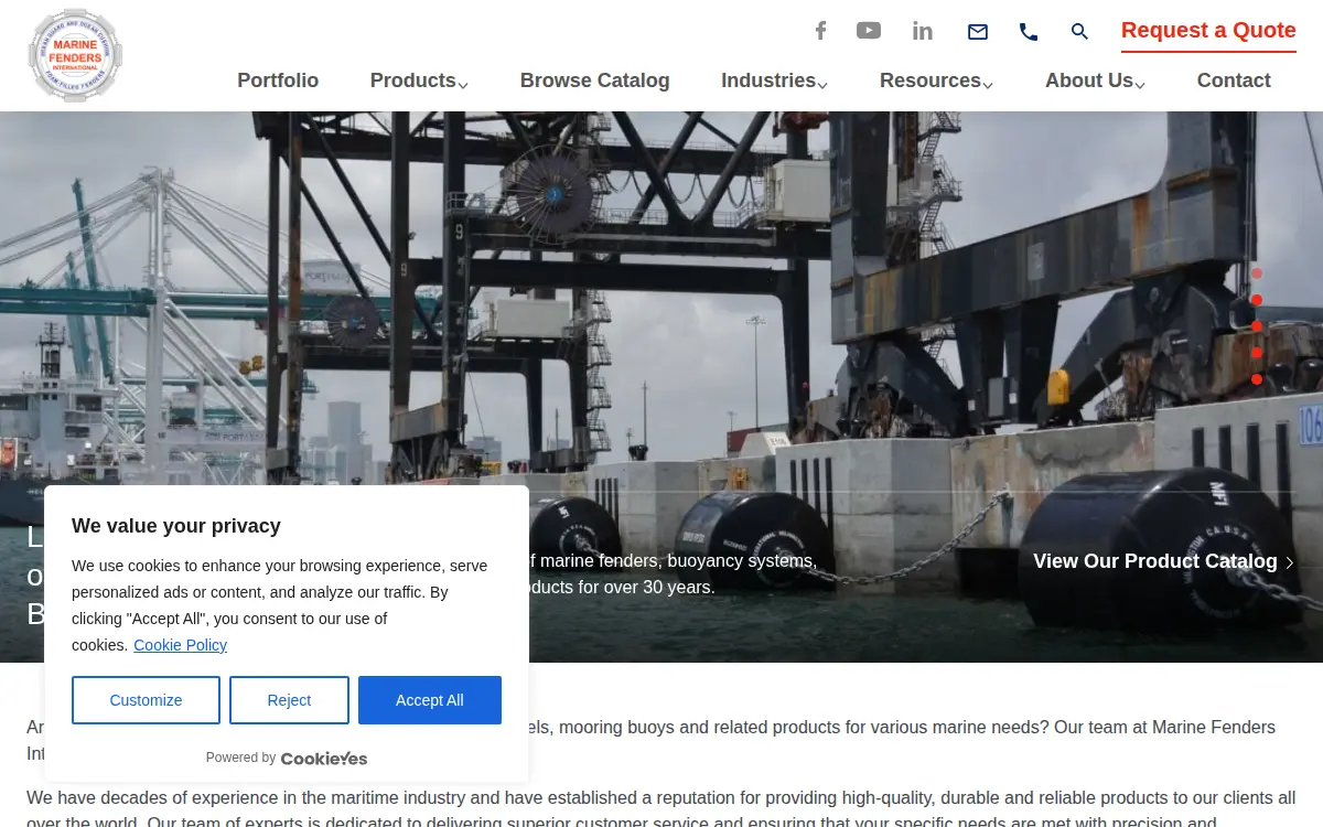 Homepage of Marine Fenders International INC