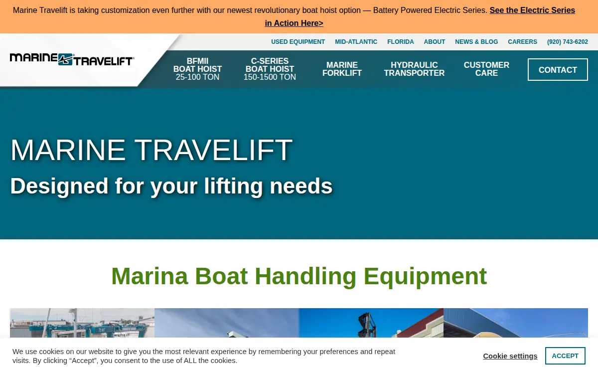 Homepage of Marine Travelift INC