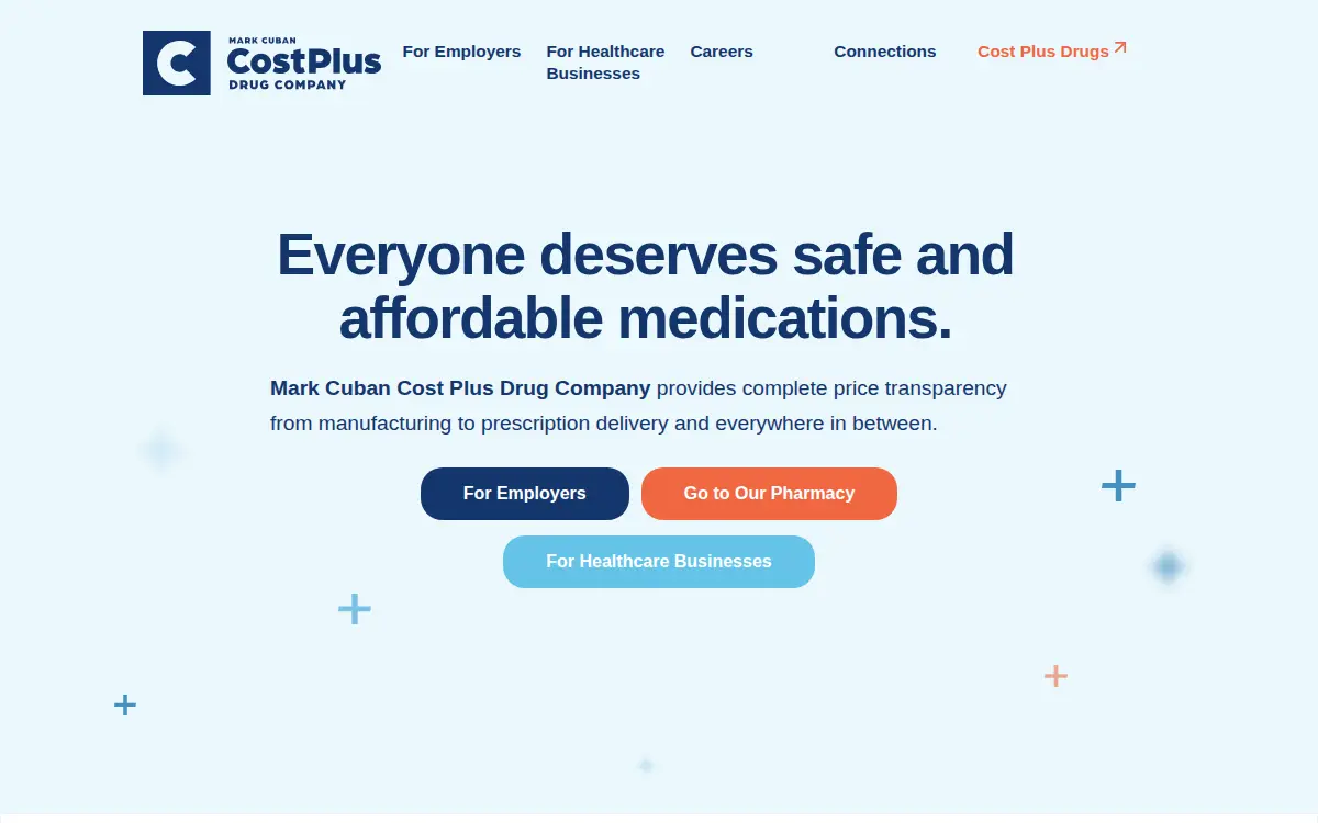 Homepage of Mark Cuban Cost Plus Drug Company, Pbc
