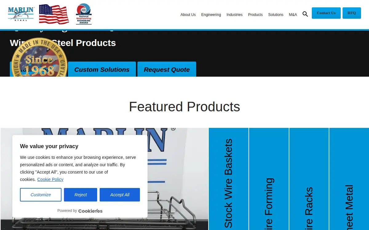 Homepage of Marlin Steel Wire Products LLC