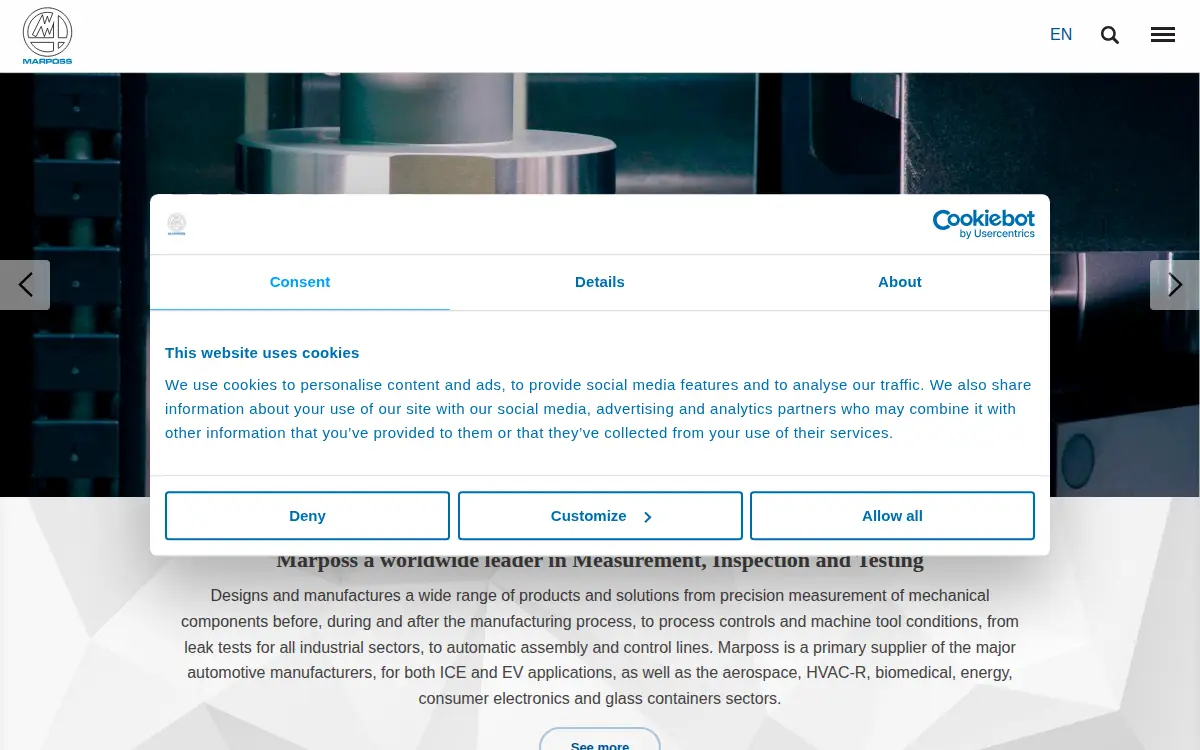 Homepage of Marposs CORP