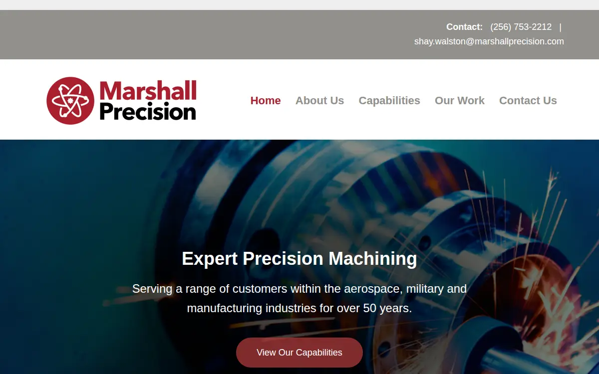 Homepage of Marshall Precision Manufacturing, INC.