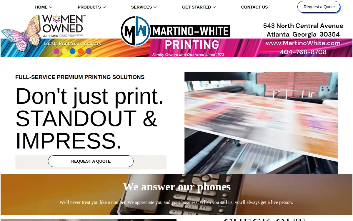 Homepage of Martino-white Printing, INC.