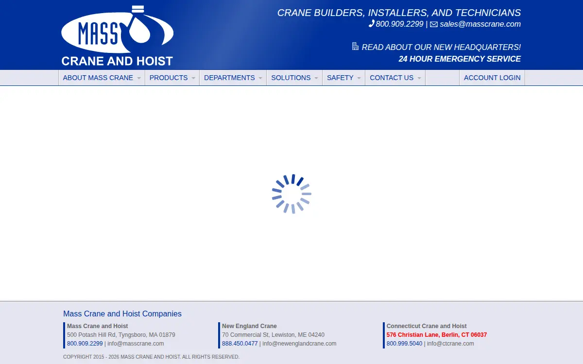 Homepage of Mass Crane & Hoist Services, INC