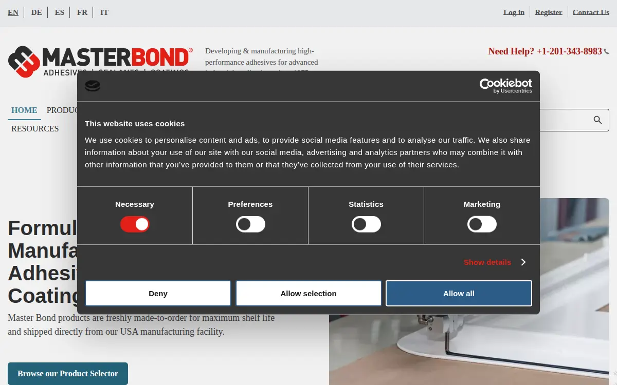 Homepage of Master Bond INC