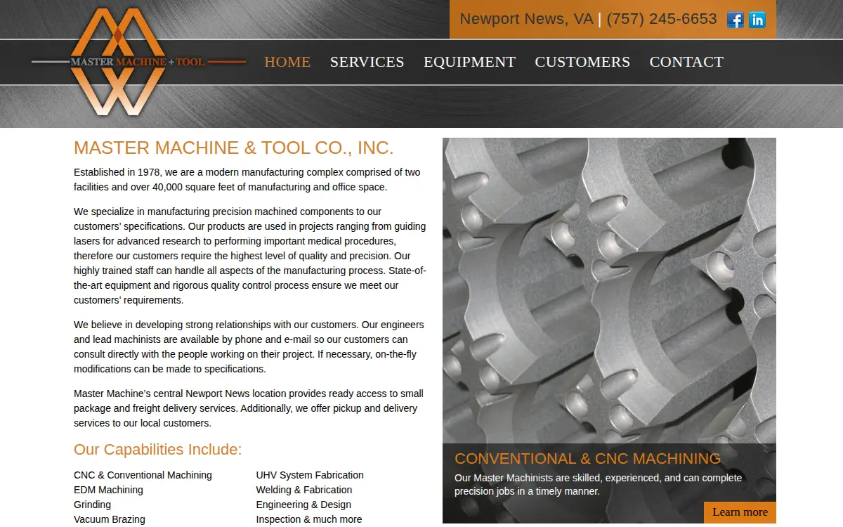Homepage of Master Machine & Tool CO INC