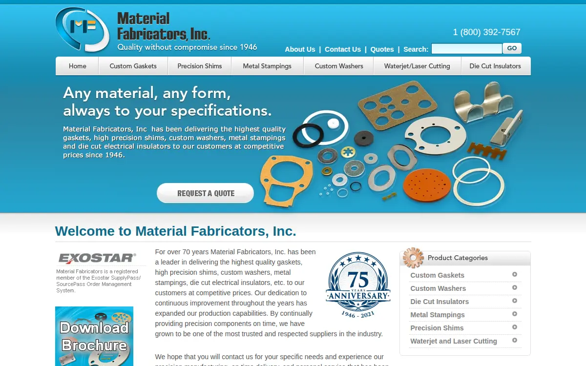 Homepage of Material Fabricators, INC.