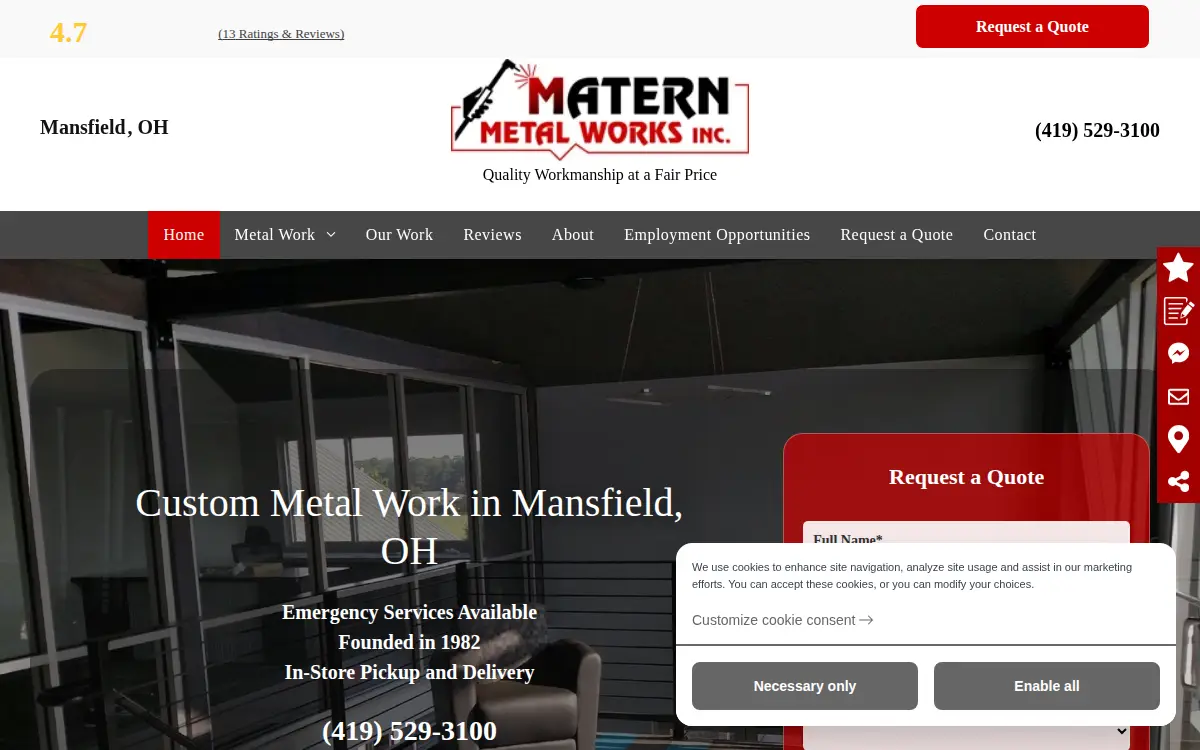 Homepage of Matern Metal Works, INC