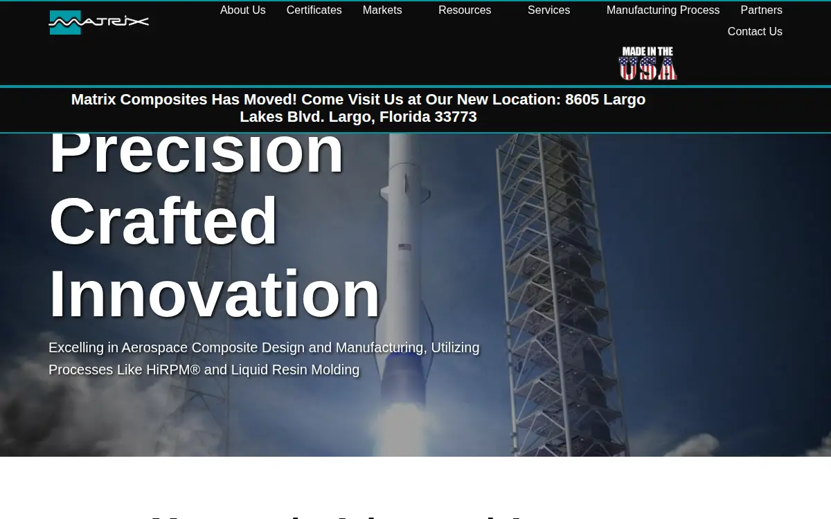 Homepage of Matrix Composites, INC