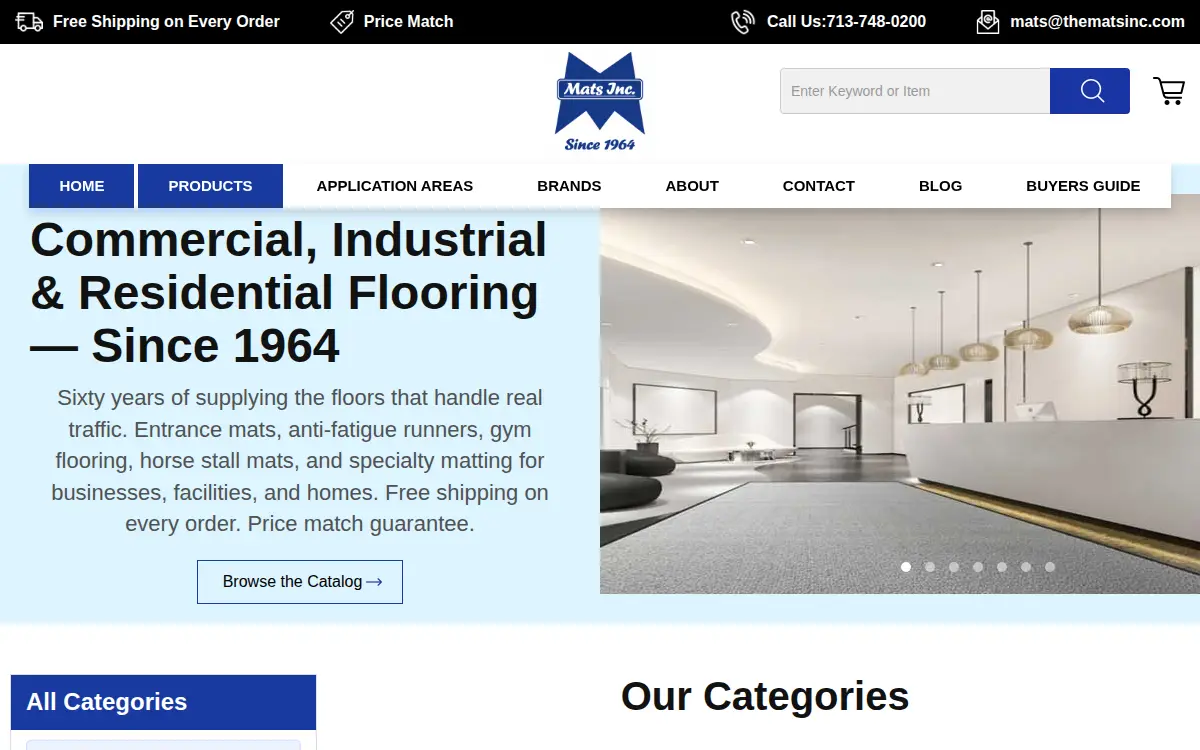 Homepage of Mats & Supplies, LLC