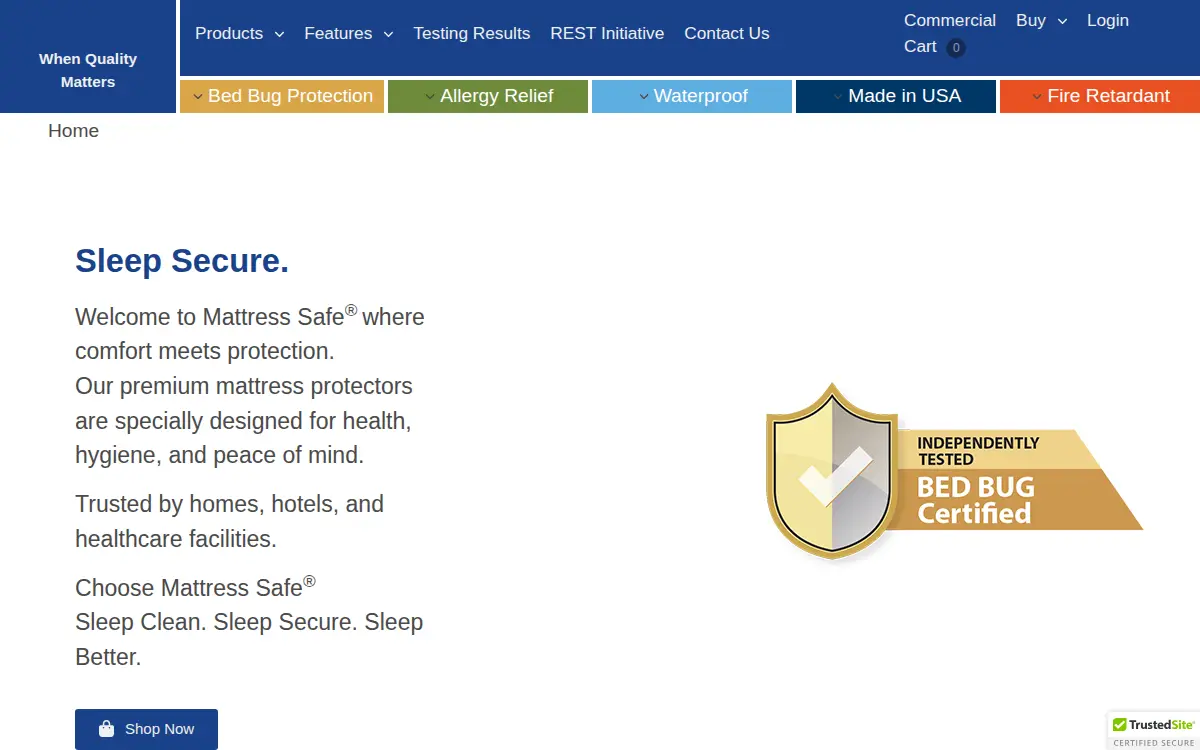 Homepage of Mattress Safe INC.