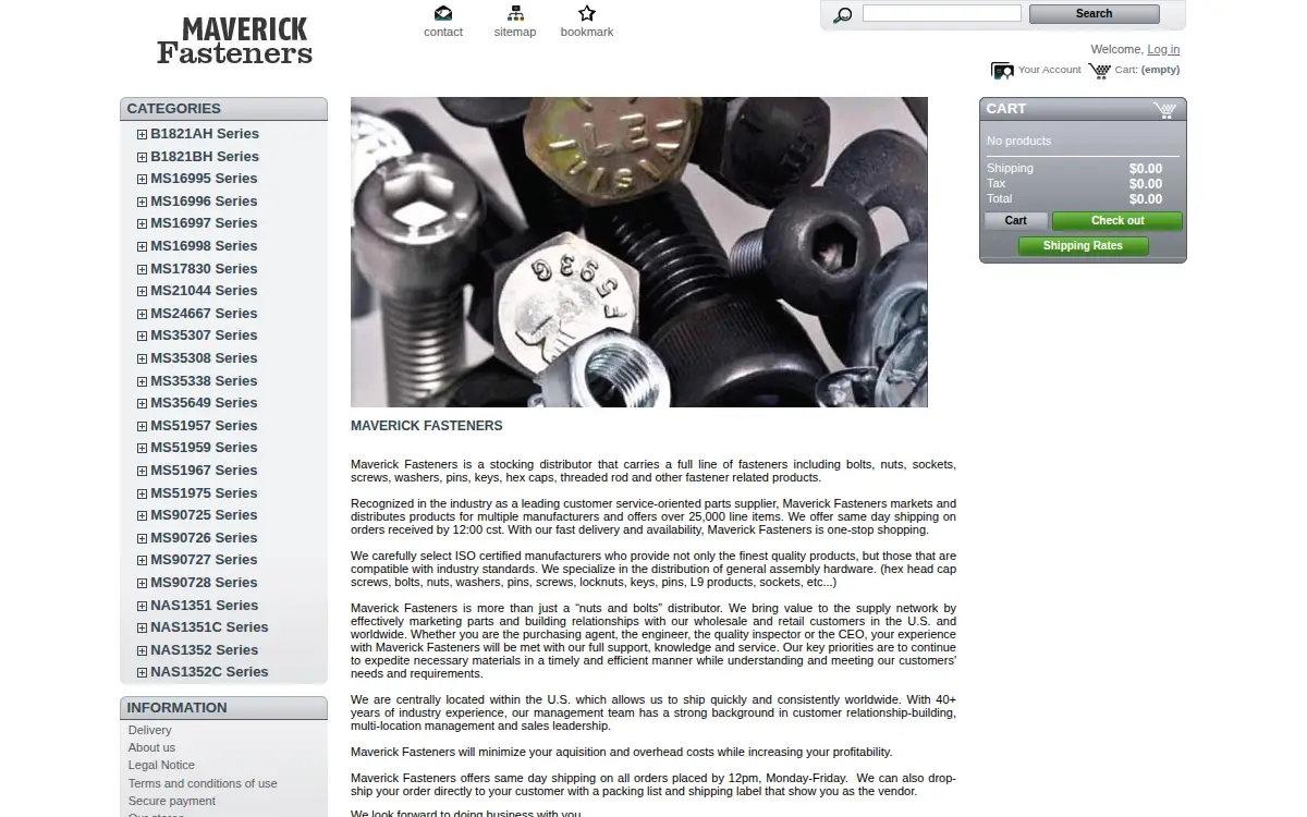 Homepage of Maverick Fasteners LLC