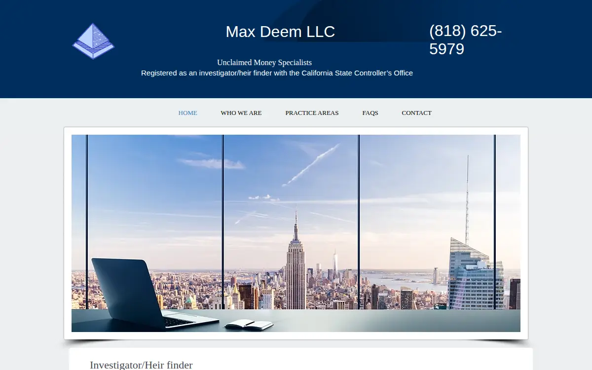 Homepage of Max Deem LLC