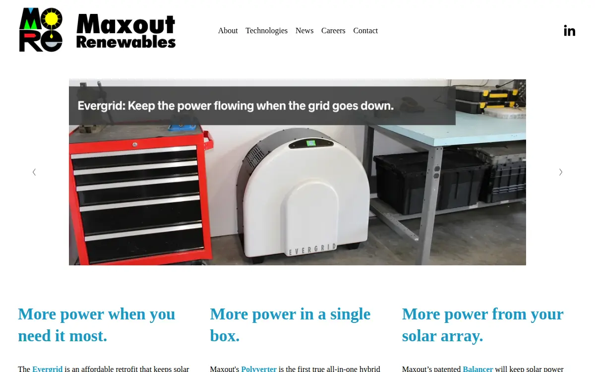 Homepage of Maxout Renewables, INC