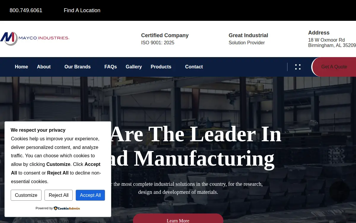 Homepage of Mayco Manufacturing, LLC