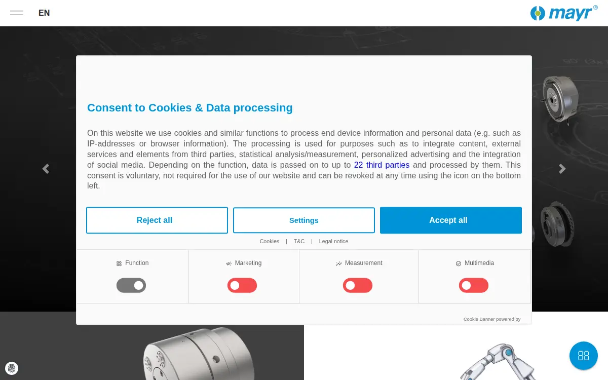 Homepage of Mayr Corporation