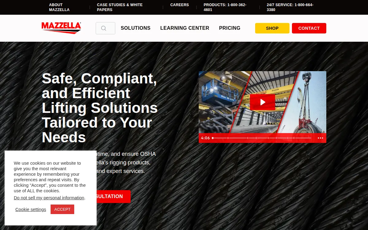 Homepage of Mazzella Lifting Technologies, INC.