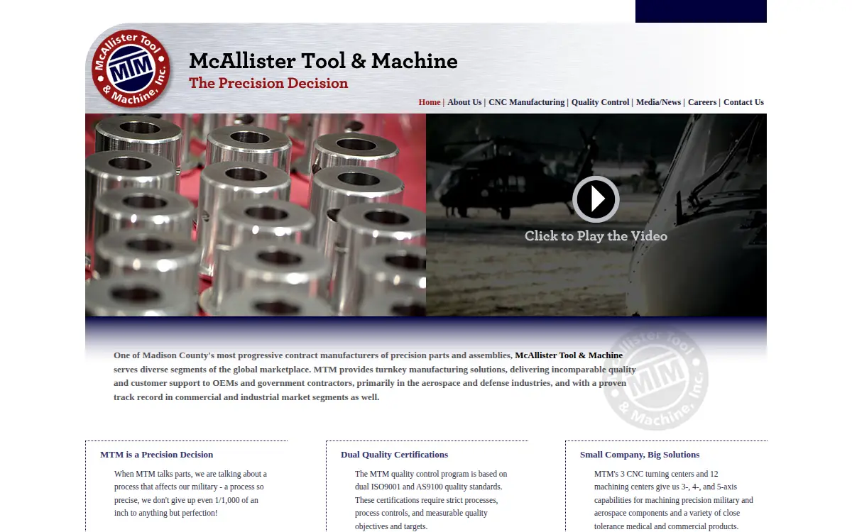 Homepage of Mcallister Tool & Machine INC