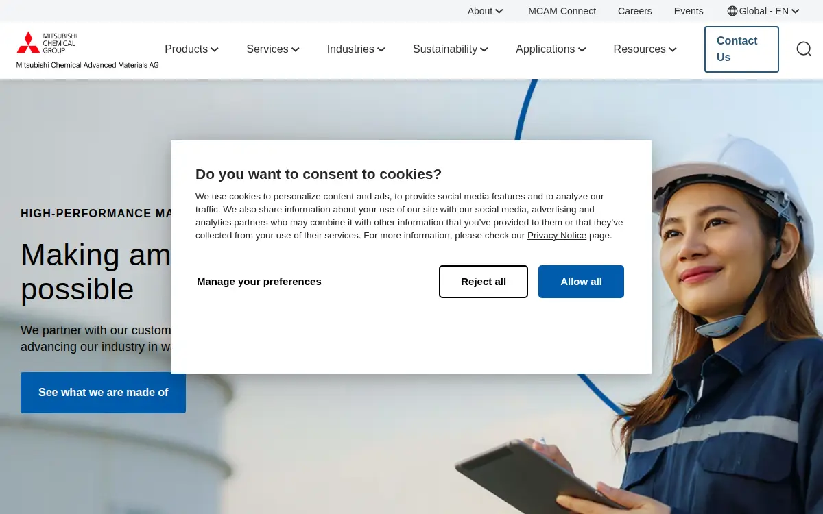 Homepage of Mitsubishi Chemical Advanced Materials INC.