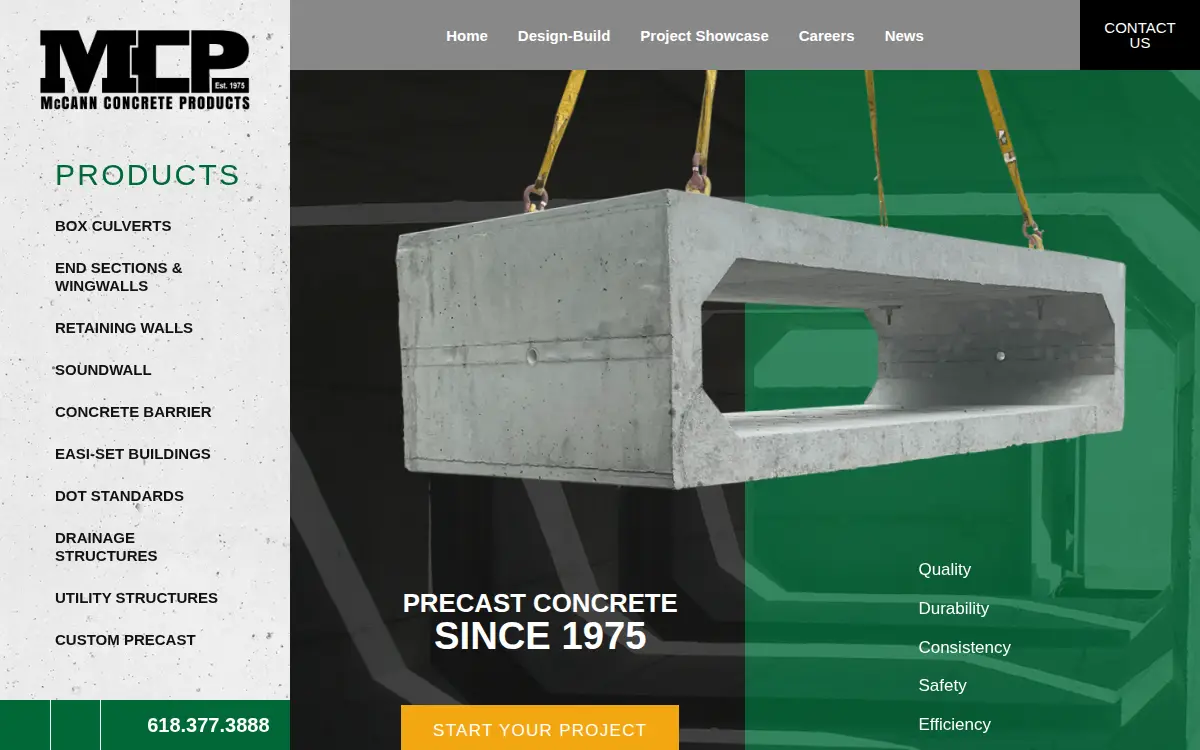 Homepage of Mccann Concrete Products INC