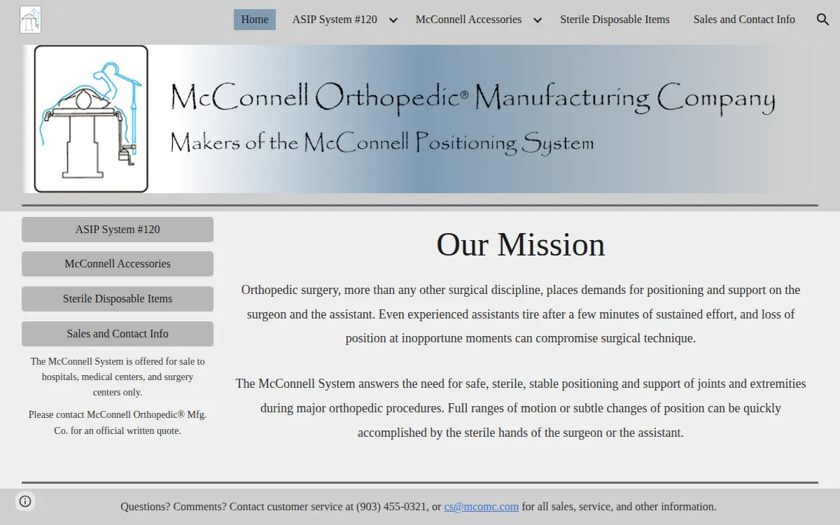 Homepage of Mcconnell Orthopedic Manufacturing CO