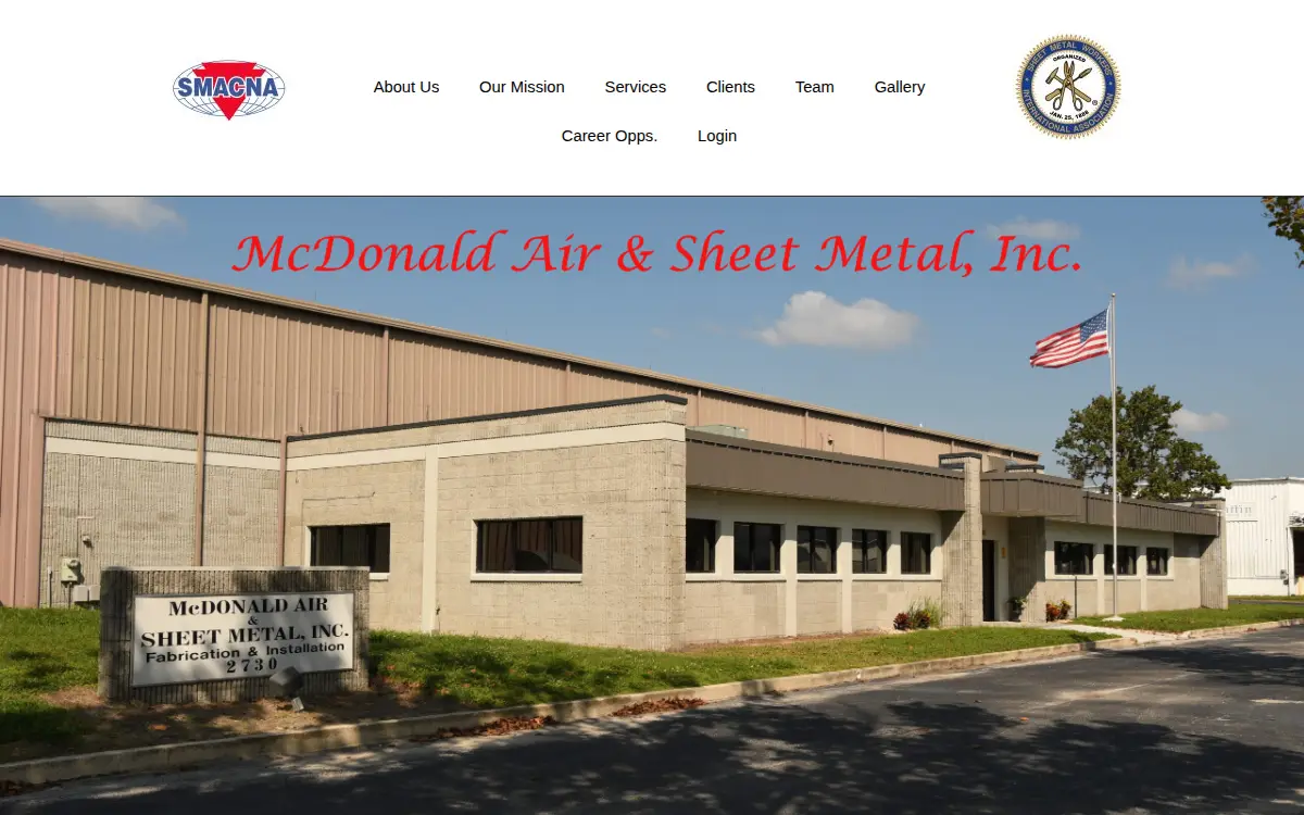 Homepage of Mcdonald Air & Sheet Metal INC.