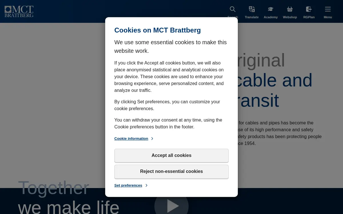 Homepage of Mct Brattberg INC.